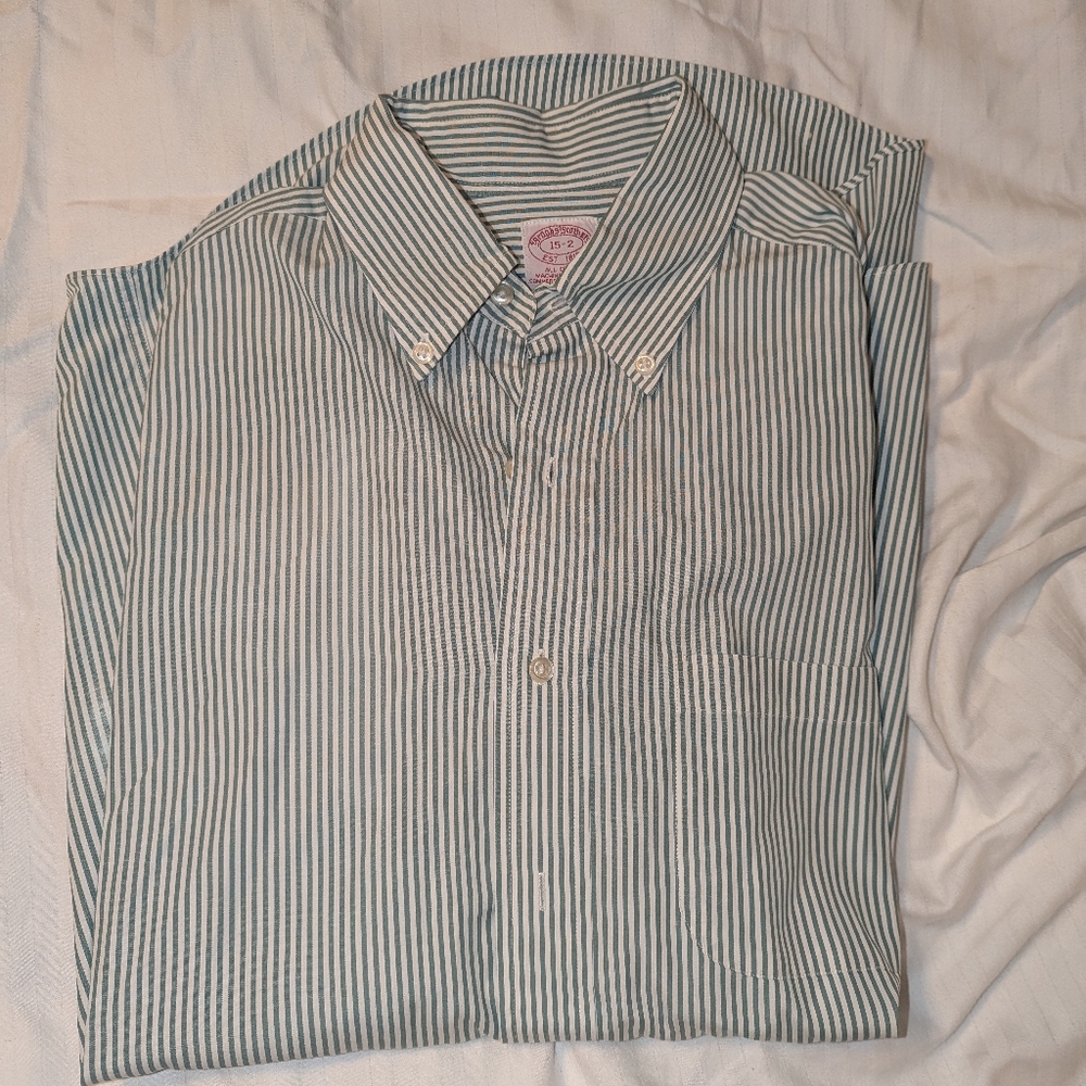 Brooks Brothers Green Striped Button Down Long Sleeve Size 15